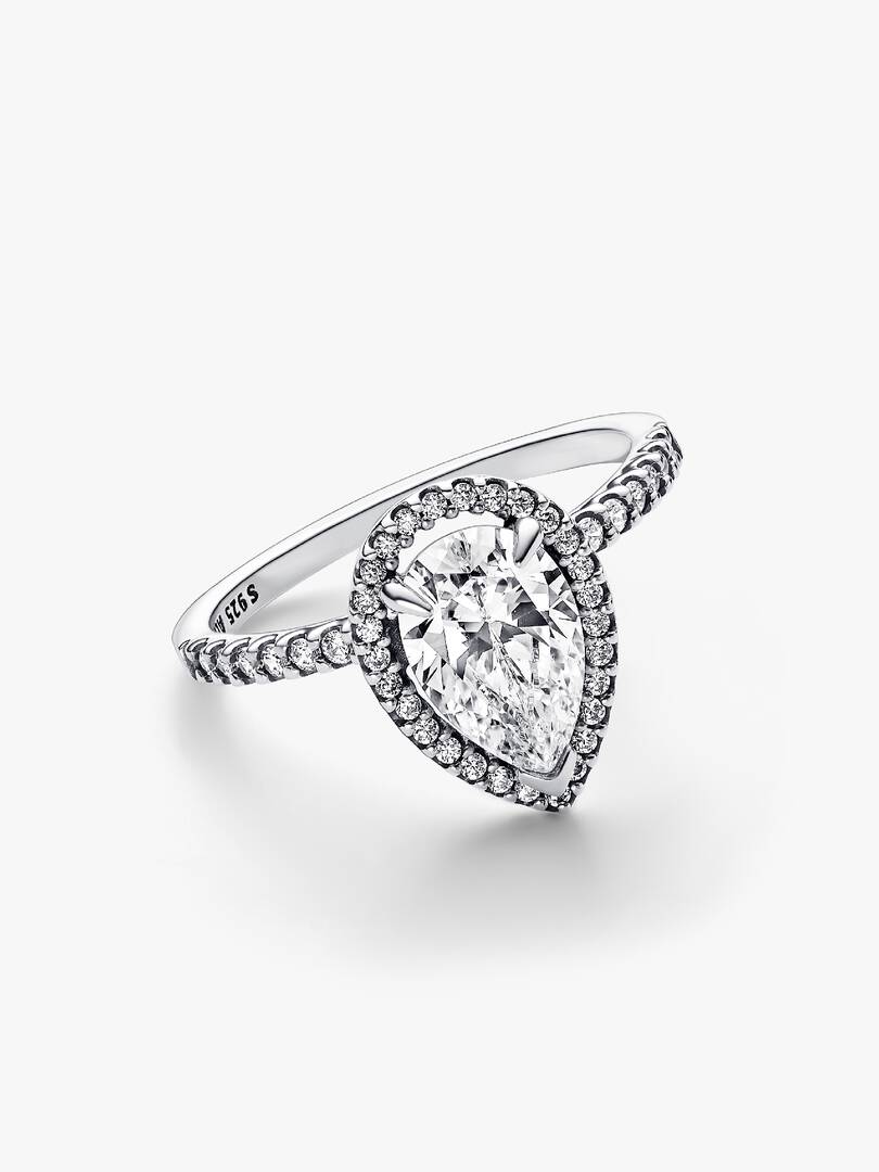 Sparkling Pear Halo Ring Sterling silver
