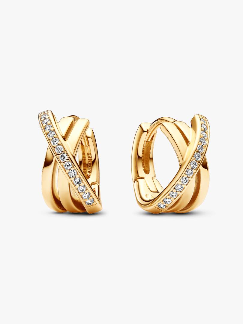 Crossover Pavé Hoop Earrings 14k gold plating