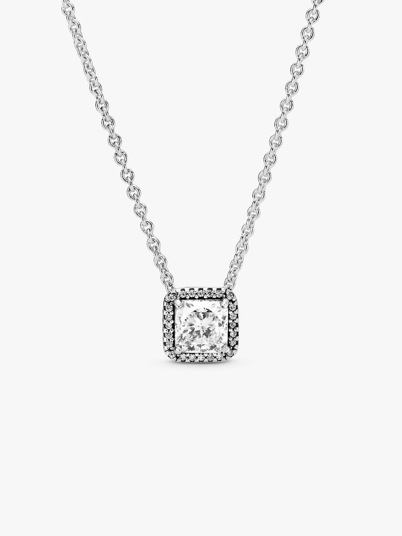 Square Sparkle Halo Necklace Sterling silver