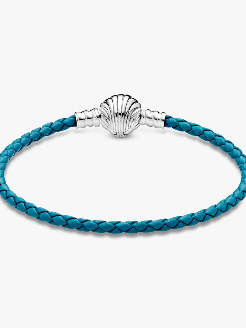 FINAL SALE - Pandora Moments Seashell Clasp Turquoise Braided Leather Bracelet Sterling silver