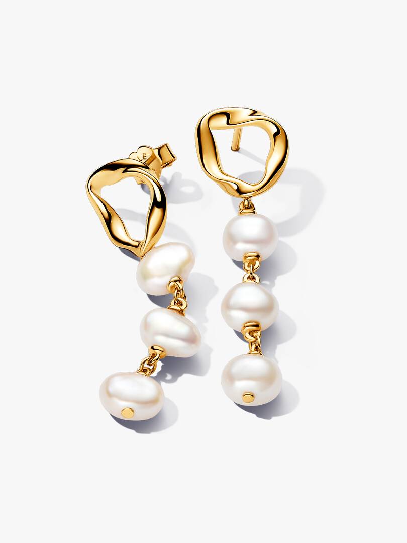 Organically Shaped Circle & Baroque Treated Freshwater Cultured Pearls Drop Earrings 14k gold plating