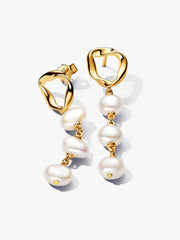 Organically Shaped Circle & Baroque Treated Freshwater Cultured Pearls Drop Earrings 14k gold plating