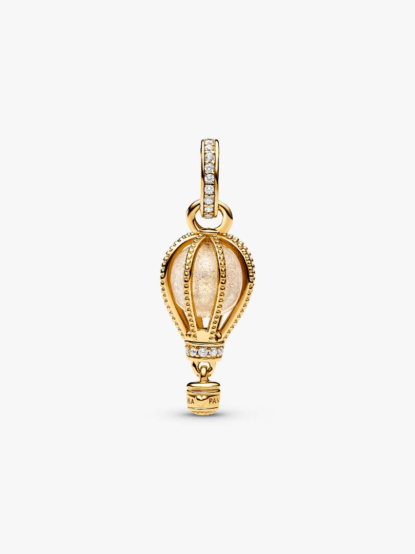 Sparkling Clear Hot Air Balloon Dangle Charm 14k gold plating