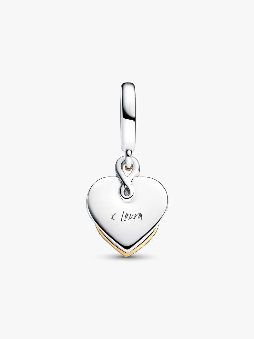 Lab-grown Diamond Engravable Mom Double Dangle Charm 0.009 ct TW, Sterling silver, 14k gold plating