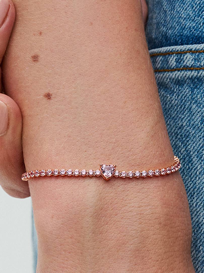 Sparkling Heart Tennis Bracelet 14k rose gold plating