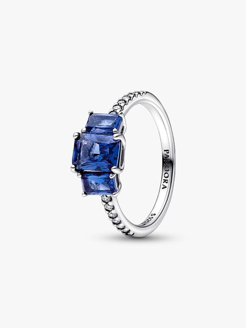 FINAL SALE - Blue Rectangular Three Stone Sparkling Ring Sterling silver