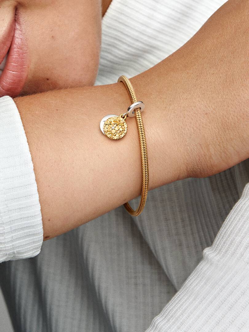 My Pandora Two-tone Daisy Double Dangle Charm 0.009 ct TW, Sterling silver, 14k gold plating