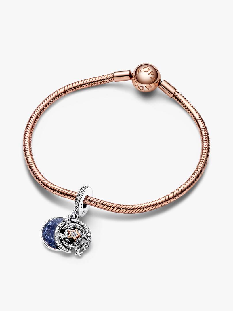 FINAL SALE - Two-tone Shooting Star Double Dangle Charm Sterling silver, 14k rose gold plating