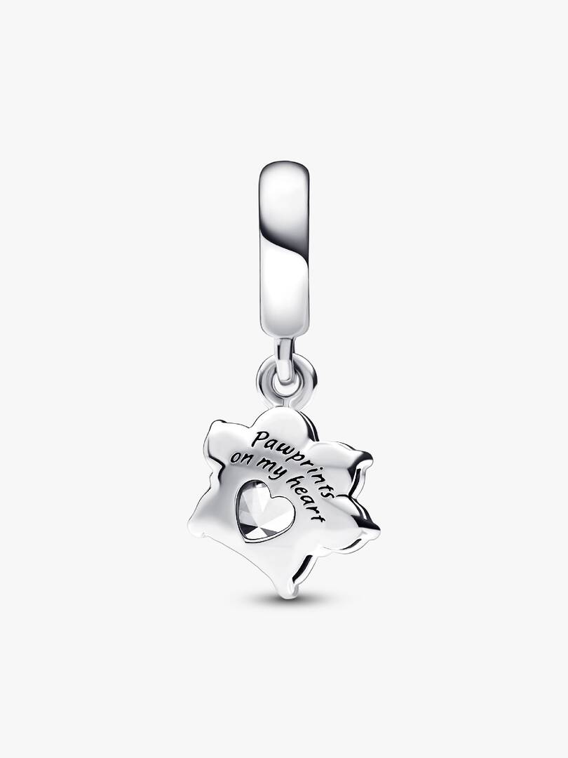 Sparkling Pet Paw Print Dangle Charm Sterling silver