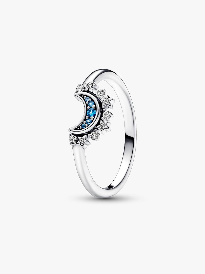Celestial Blue Sparkling Moon Ring Sterling silver