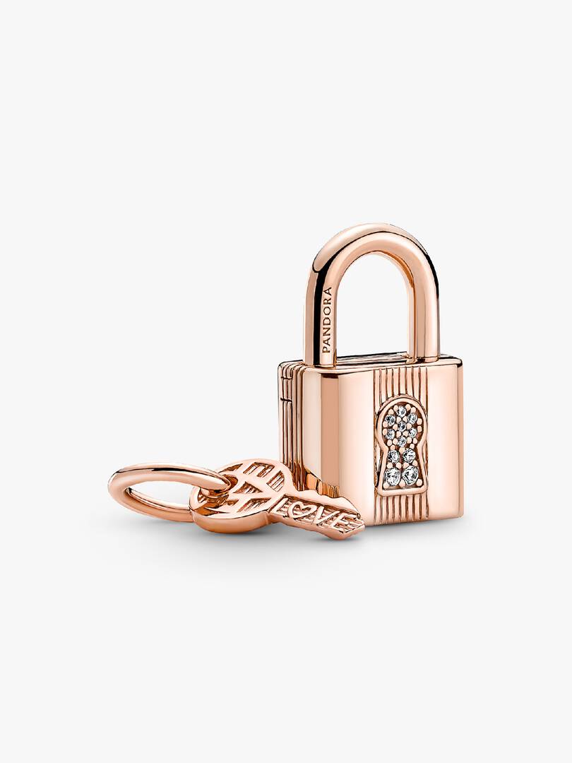 Padlock & Key Dangle Charm 14k rose gold plating
