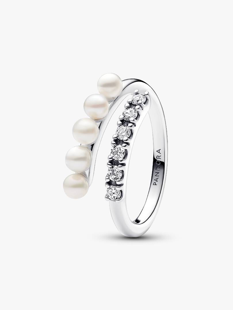 FINAL SALE - Treated Freshwater Cultured Pearls & Pavé Open Ring Sterling silver