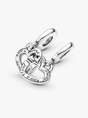 Linked Sister Hearts Split Dangle Charm Sterling silver