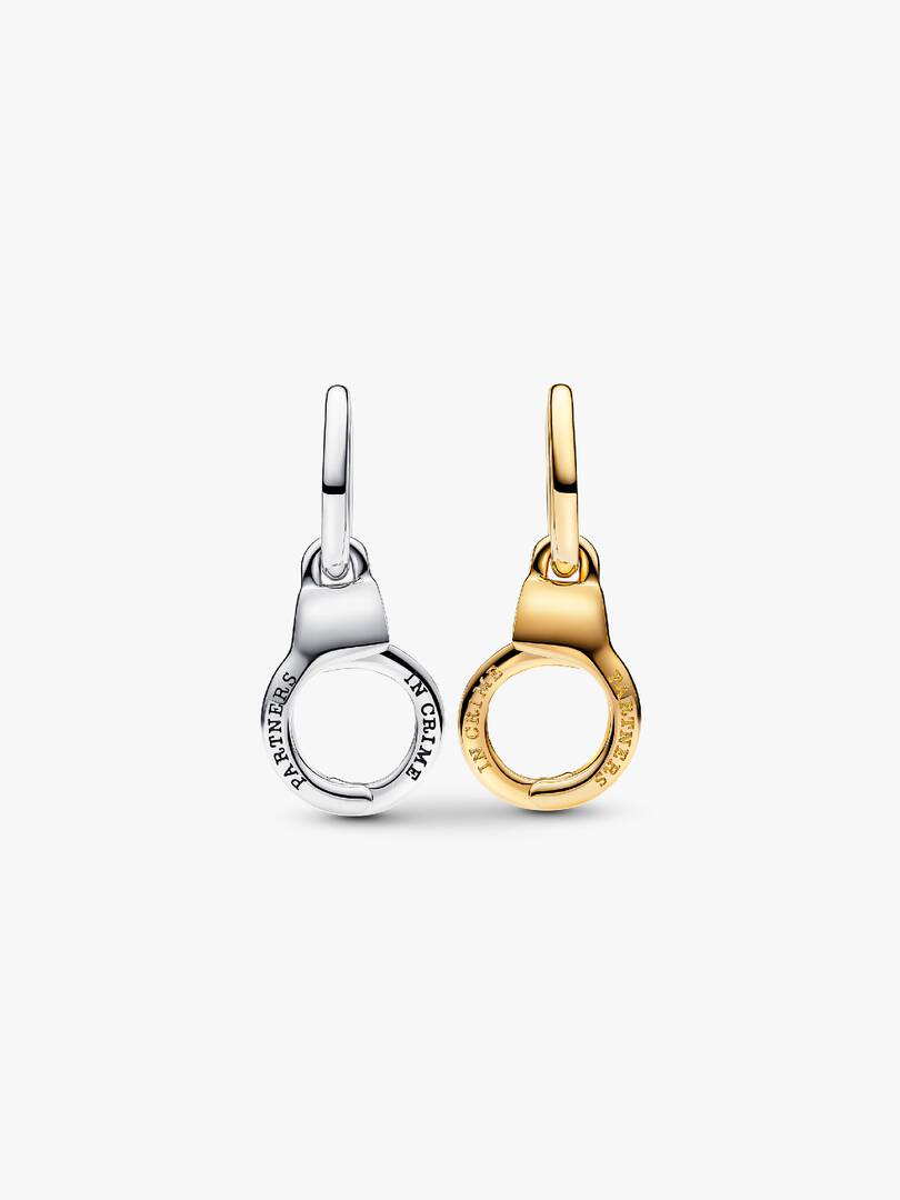 FINAL SALE - Openable & Splittable Handcuffs Dangle Charm Sterling silver, 14k gold plating
