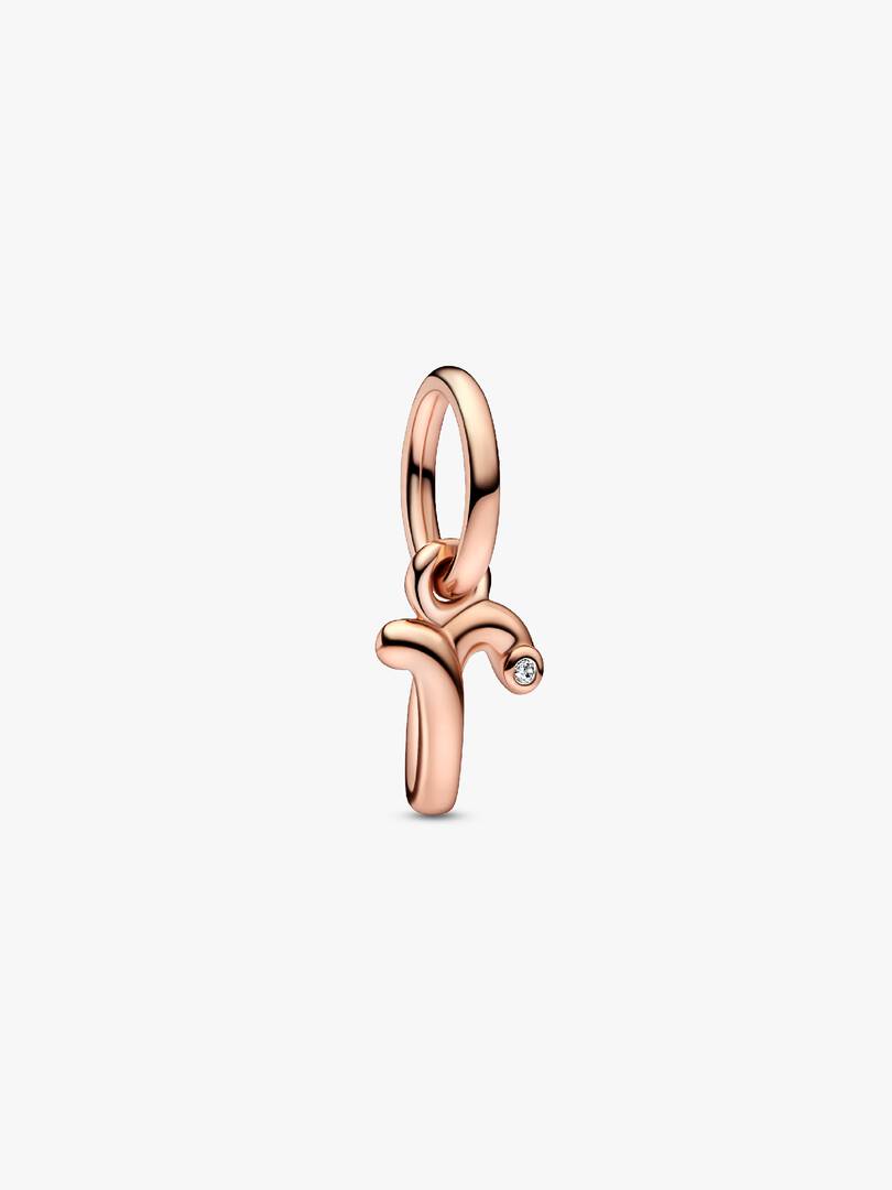 FINAL SALE - Letter R Script Alphabet Dangle Charm 14k rose gold plating