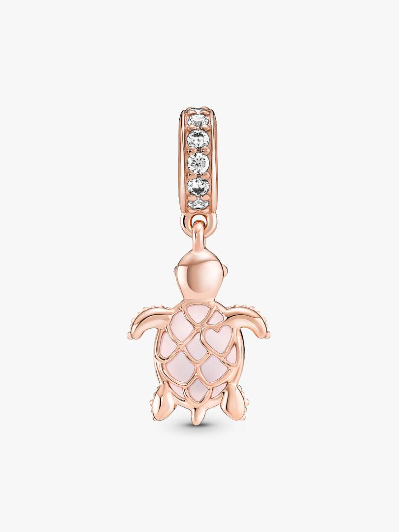 Murano Glass Pink Sea Turtle Dangle Charm 14k rose gold plating