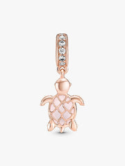 Murano Glass Pink Sea Turtle Dangle Charm 14k rose gold plating