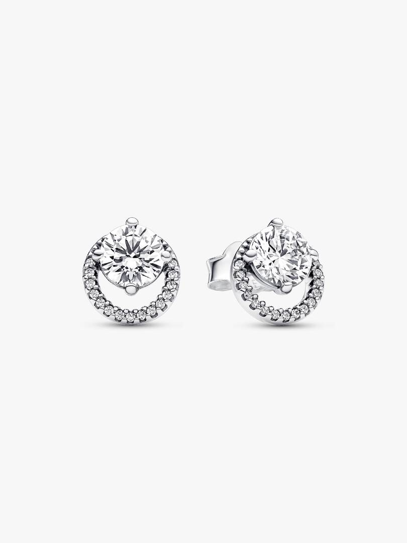 Sparkling Round Halo Stud Earrings Sterling silver
