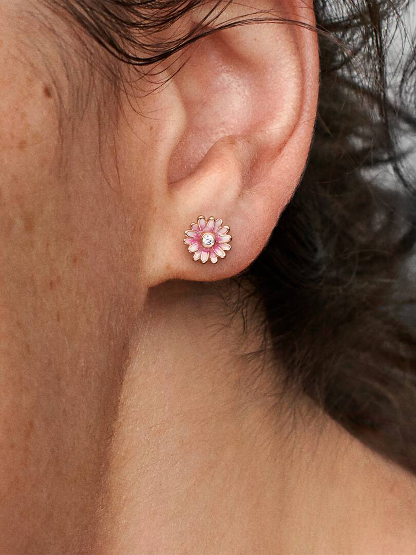 FINAL SALE - Pink Daisy Flower Stud Earrings 14k rose gold plating
