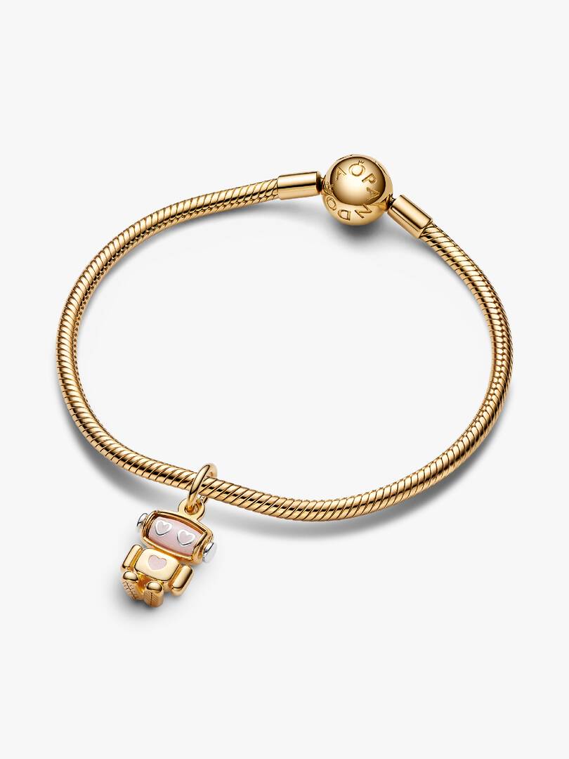 Spinnable Face Robot Dangle Charm Sterling silver, 14k gold plating