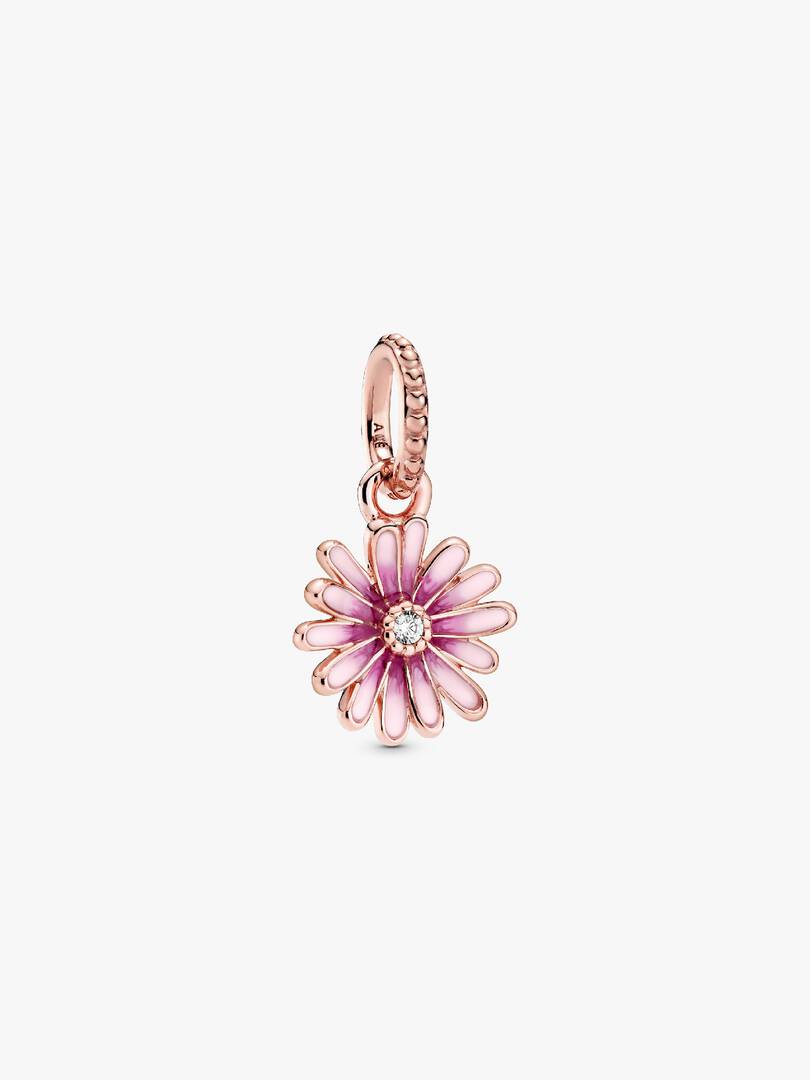 FINAL SALE - Pink Daisy Flower Dangle Charm 14k rose gold plating