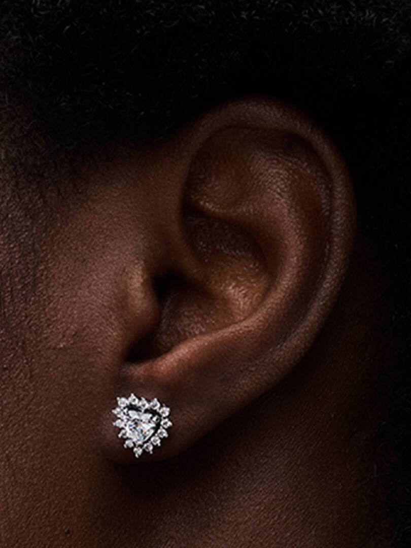 Sparkling Heart Halo Stud Earrings Sterling silver