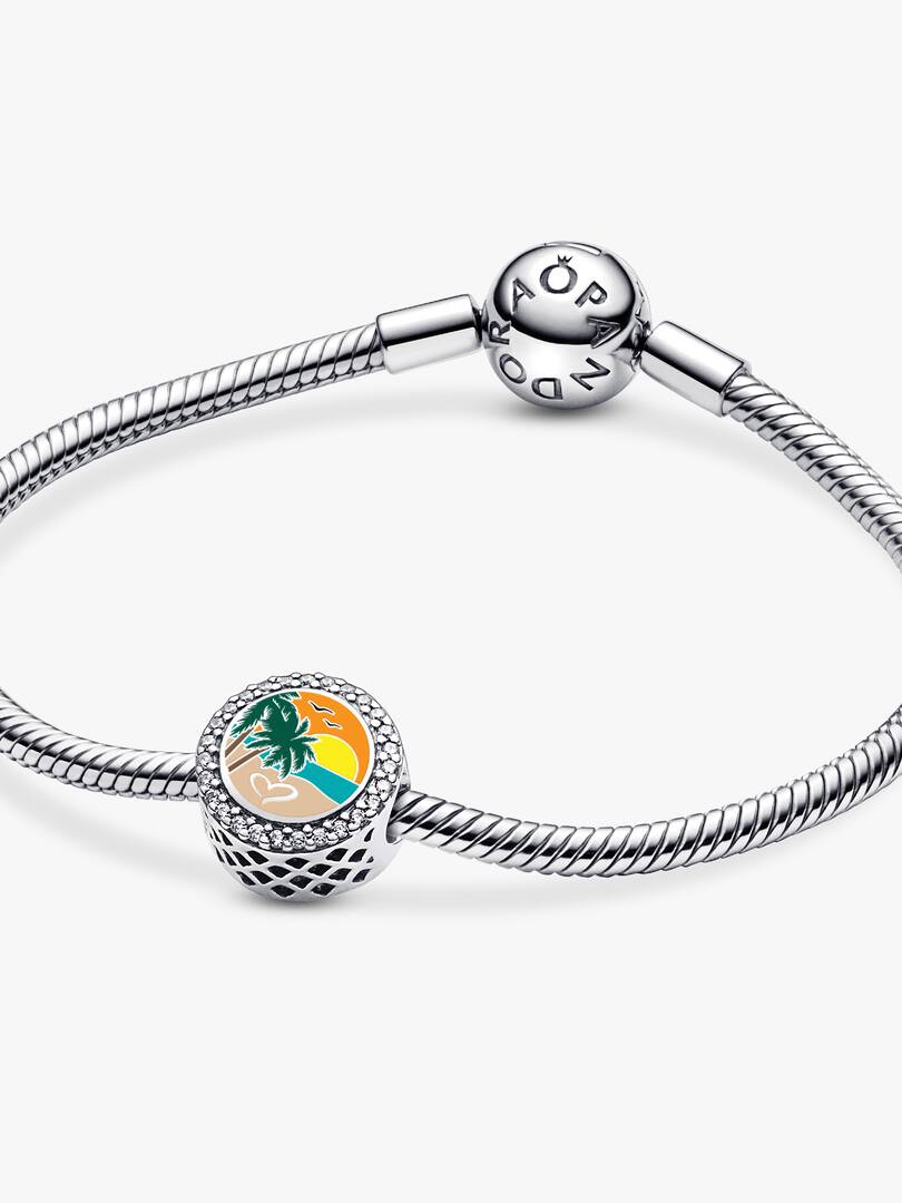 Engravable Beach Heart Scene Charm Sterling silver