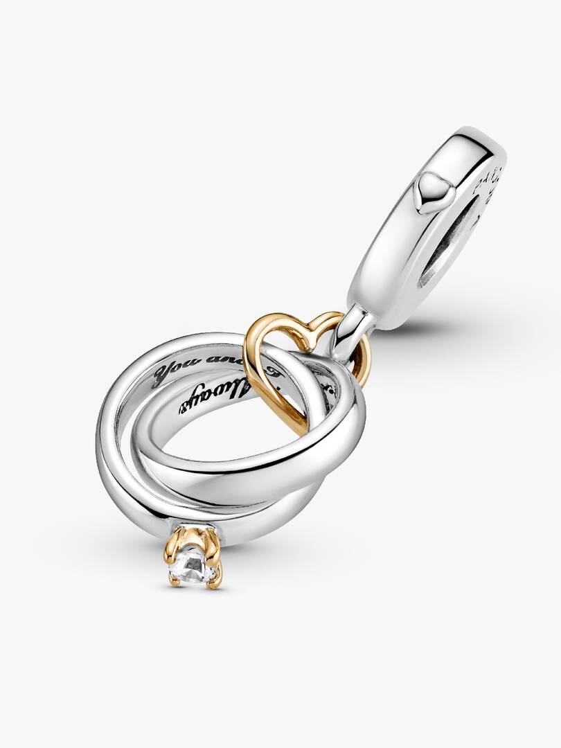 FINAL SALE - Two-tone Wedding Rings Dangle Charm 14k gold, Sterling silver