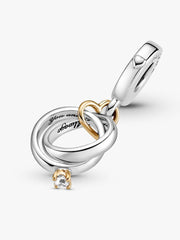 FINAL SALE - Two-tone Wedding Rings Dangle Charm 14k gold, Sterling silver