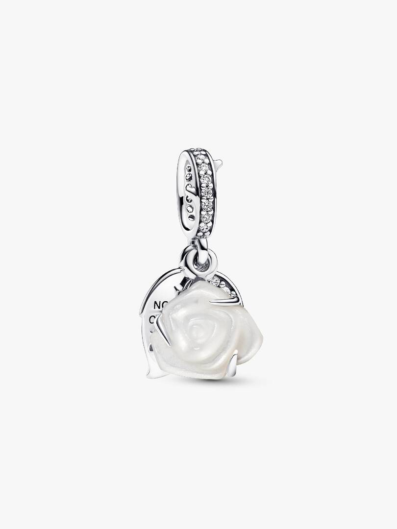 White Rose in Bloom Double Dangle Charm Sterling silver
