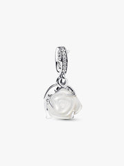 White Rose in Bloom Double Dangle Charm Sterling silver