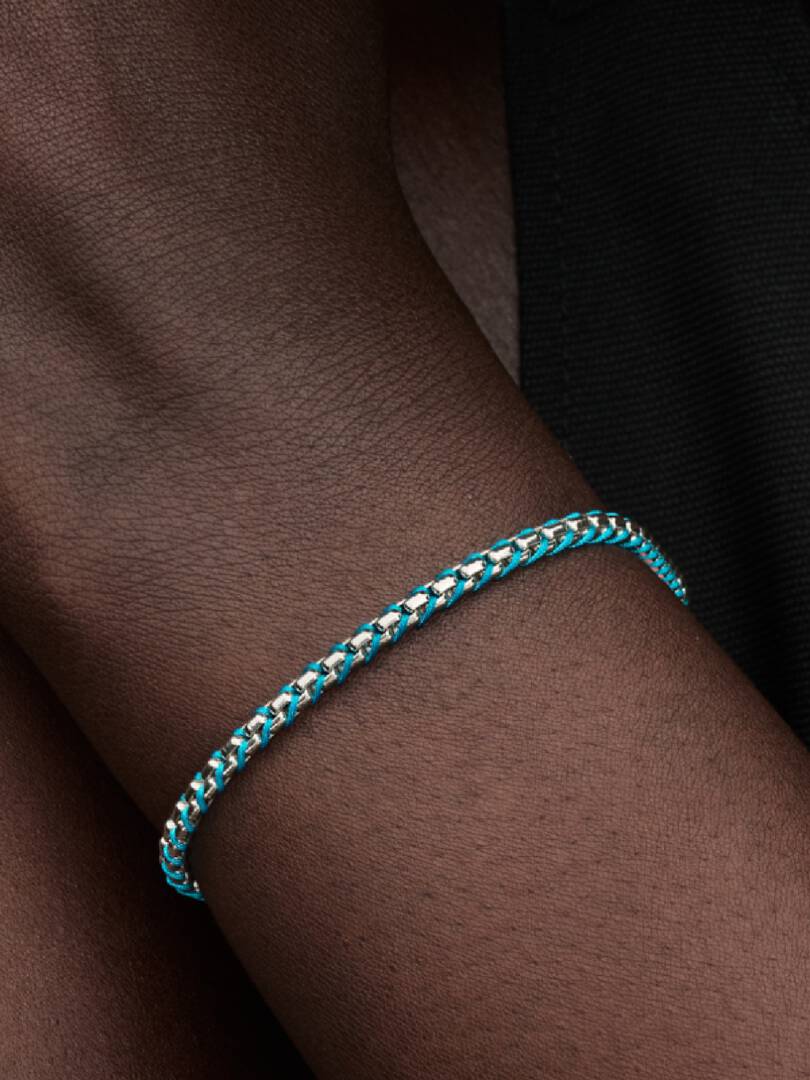 Blue Cord Snake Chain Bracelet Sterling silver