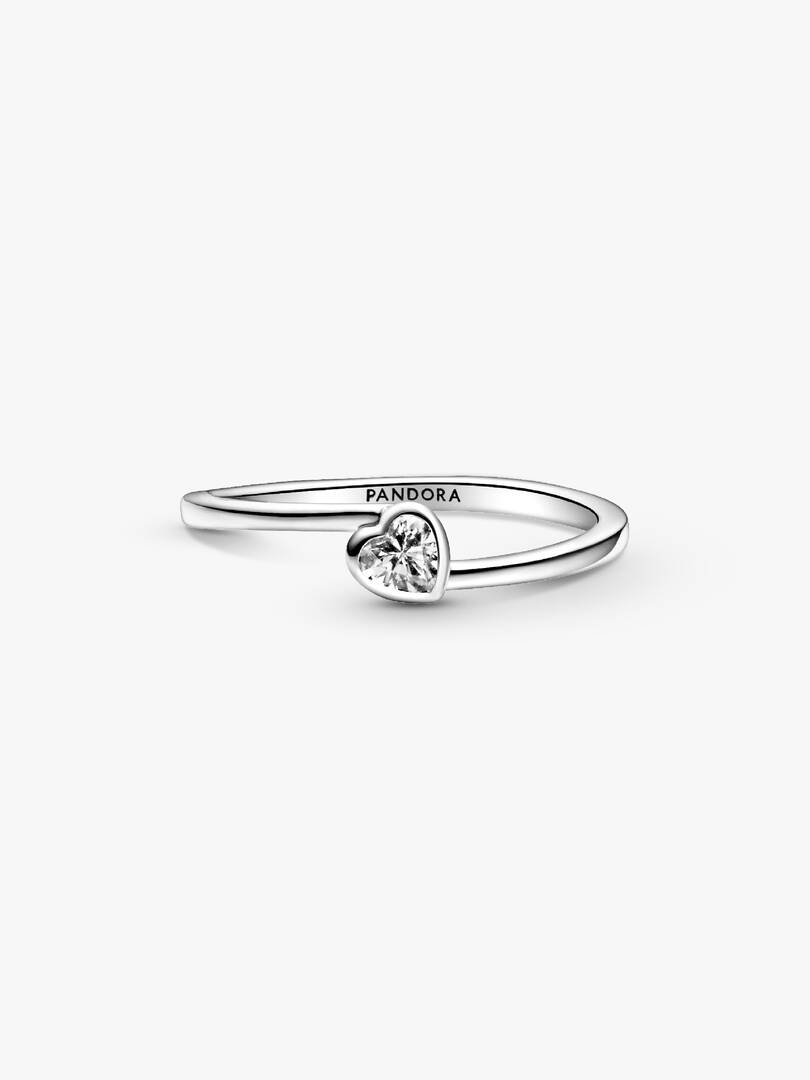 Clear Tilted Heart Solitaire Ring Sterling silver