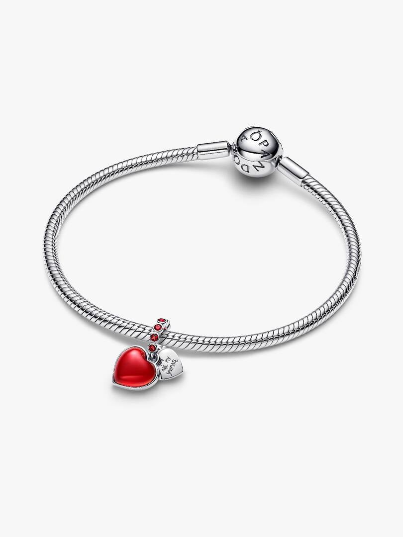 Red Murano Glass Heart Double Dangle Charm Sterling silver