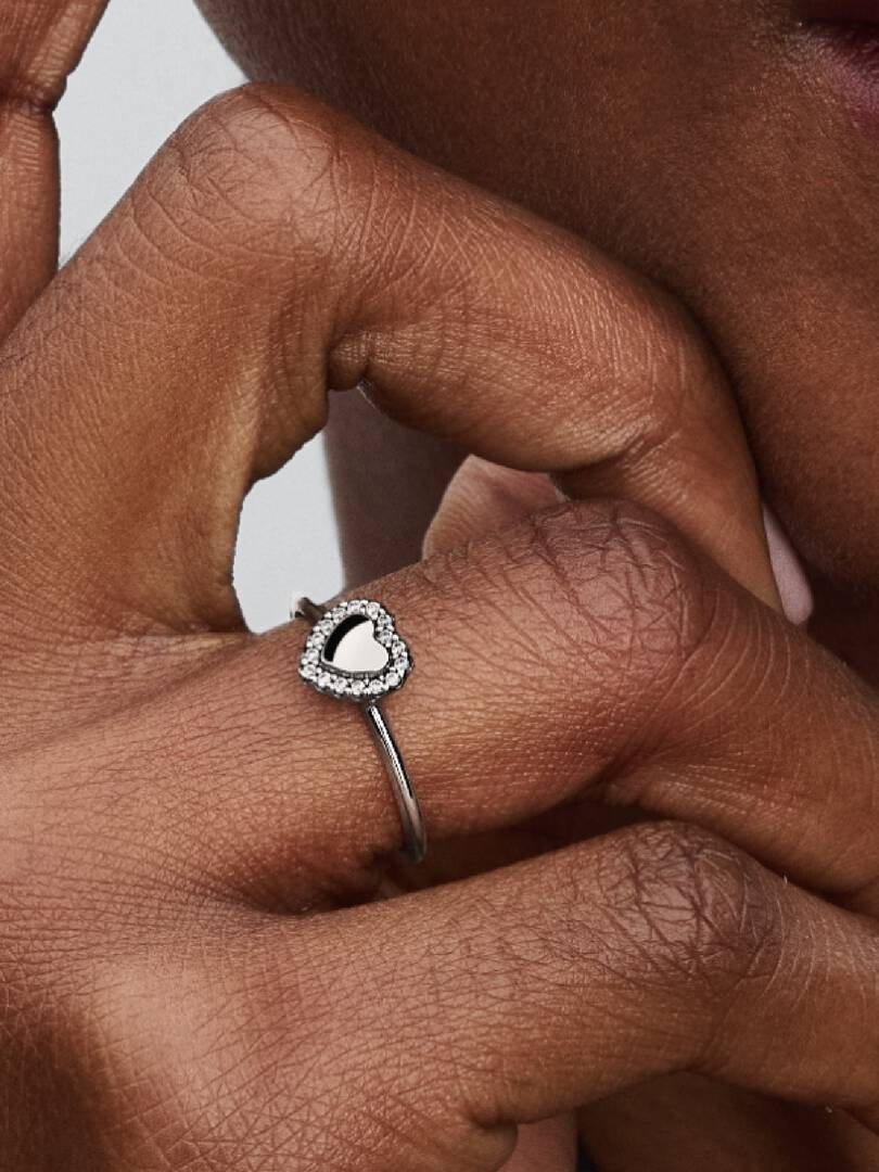 Engravable Heart Halo Ring Sterling silver