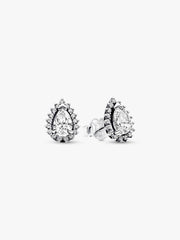 Sparkling Pear Halo Stud Earrings Sterling silver