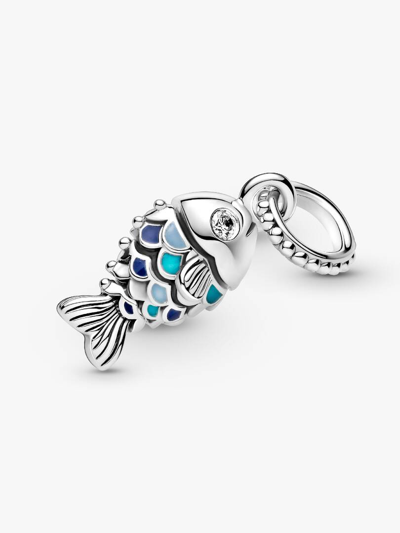Blue Scaled Fish Dangle Charm Sterling silver