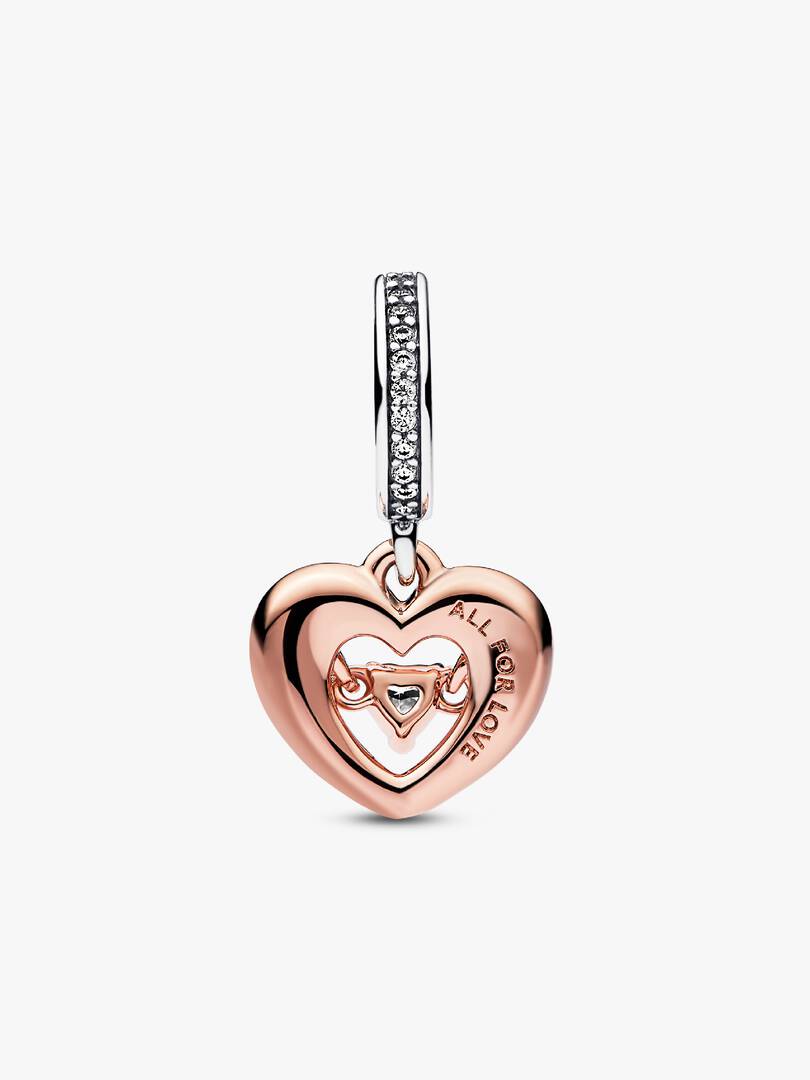 FINAL SALE - Two-tone Radiant Heart Dangle Charm Sterling silver, 14k rose gold plating