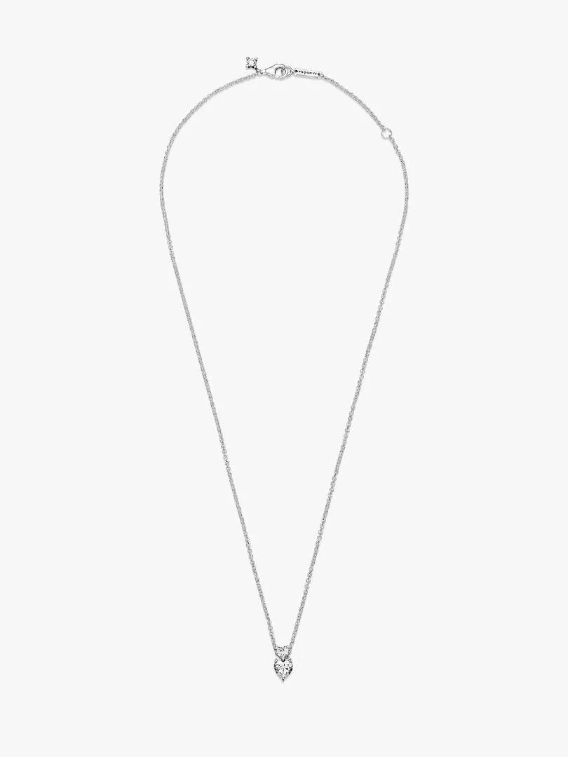 Double Heart Pendant Sparkling Collier Necklace Sterling silver