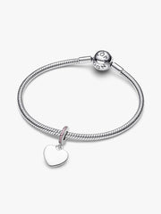 Engravable Heart Pink Stone Dangle Charm Sterling silver