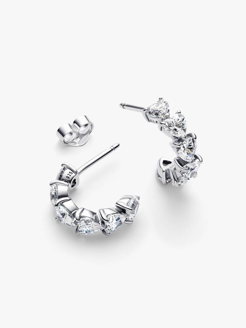 FINAL SALE - Sparkling Hearts Open Hoop Earrings Sterling silver
