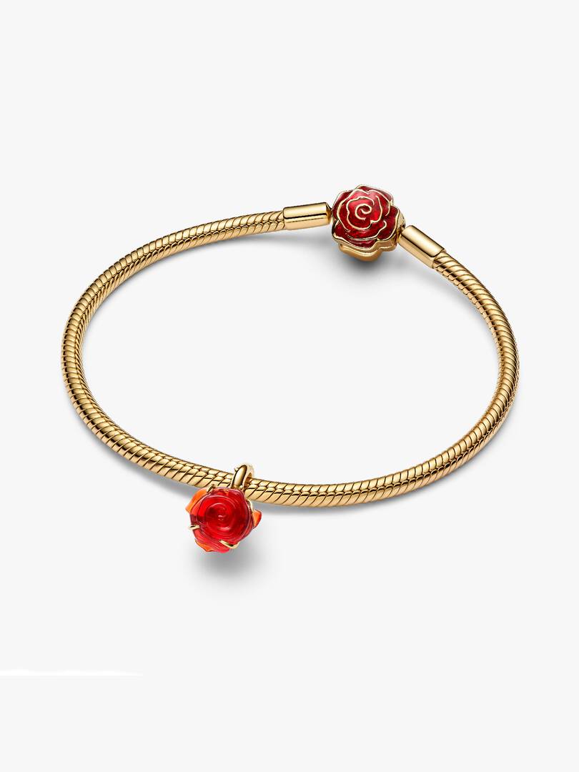 Disney Beauty and the Beast Enchanted Rose Dangle Charm 14k gold plating