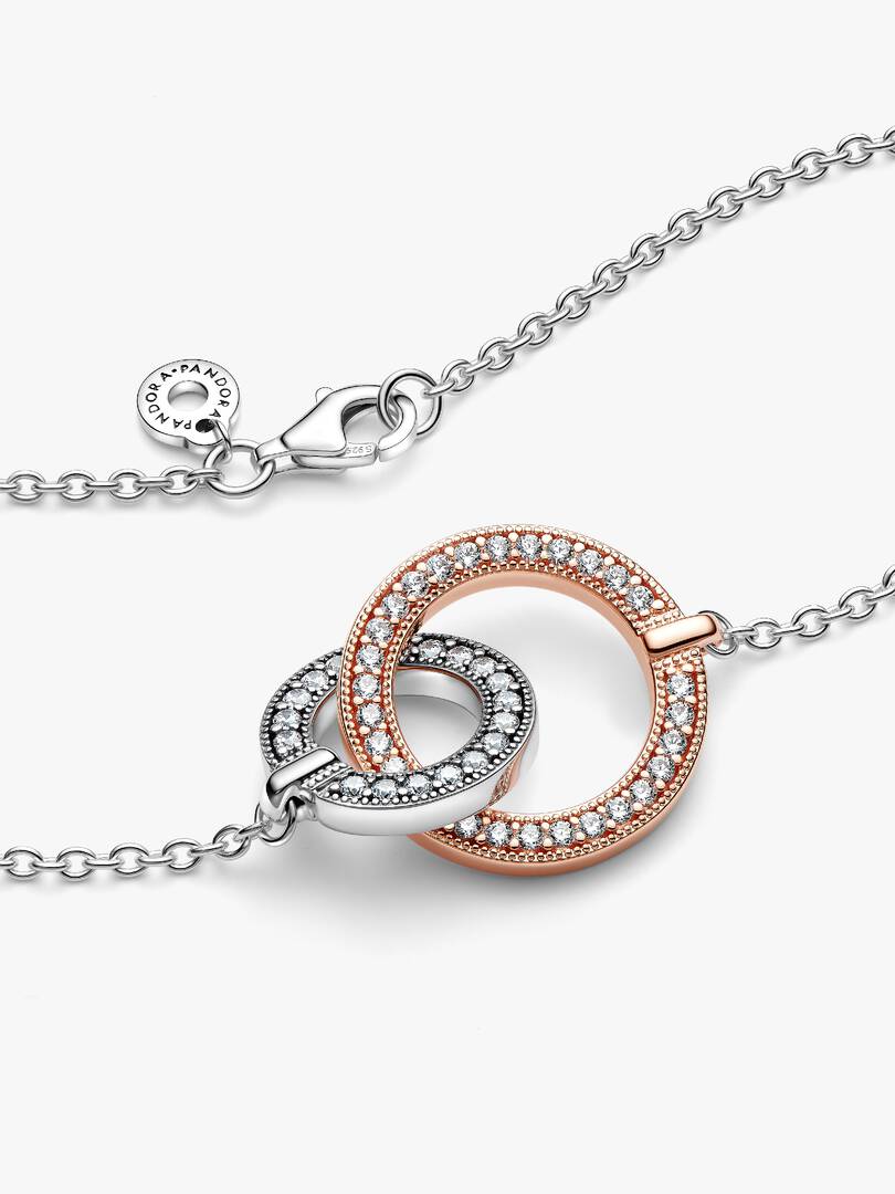 FINAL SALE - Pandora Signature Two tone Intertwined Circles Necklace Sterling silver, 14k rose gold plating