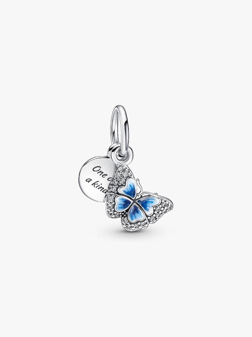 Blue Butterfly & Quote Double Dangle Charm Sterling silver