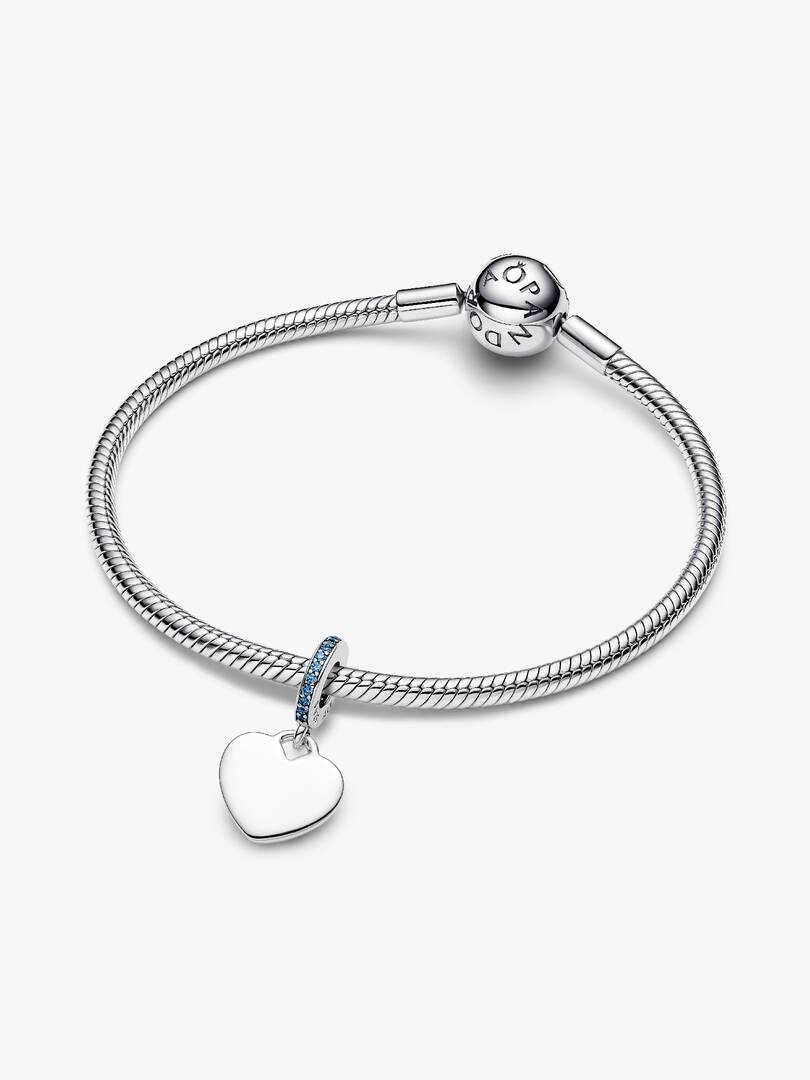 Engravable Heart Blue Stone Dangle Charm Sterling silver