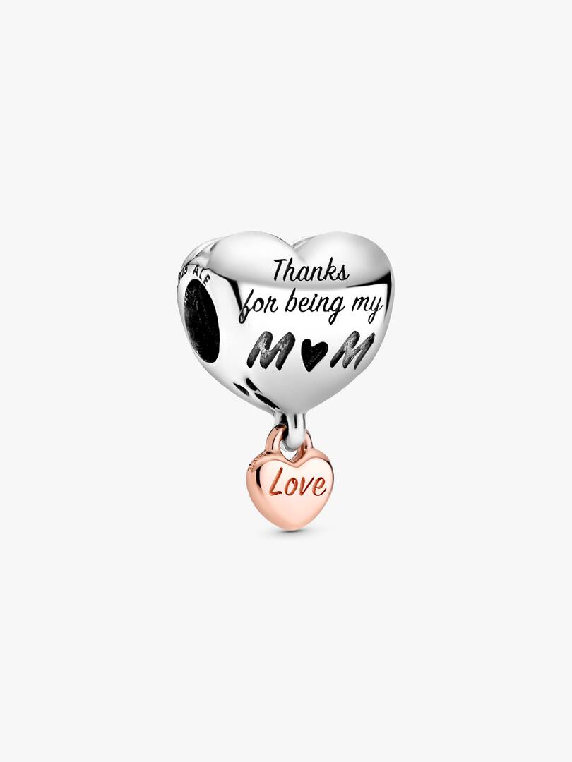 FINAL SALE - Love You Mom Heart Charm Sterling silver, 14k rose gold plating