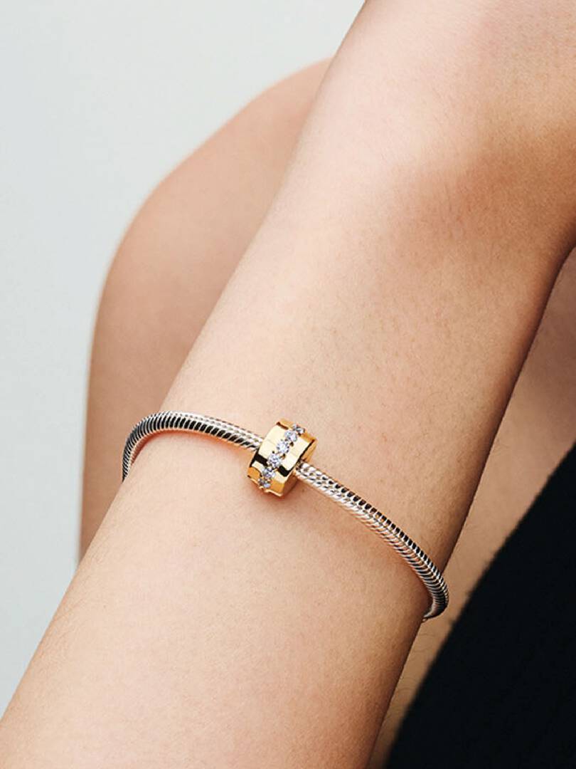 Clear Sparkling Row Clip Charm 14k gold plating