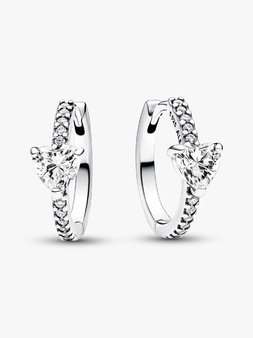 Sparkling Heart Hoop Earrings Sterling silver