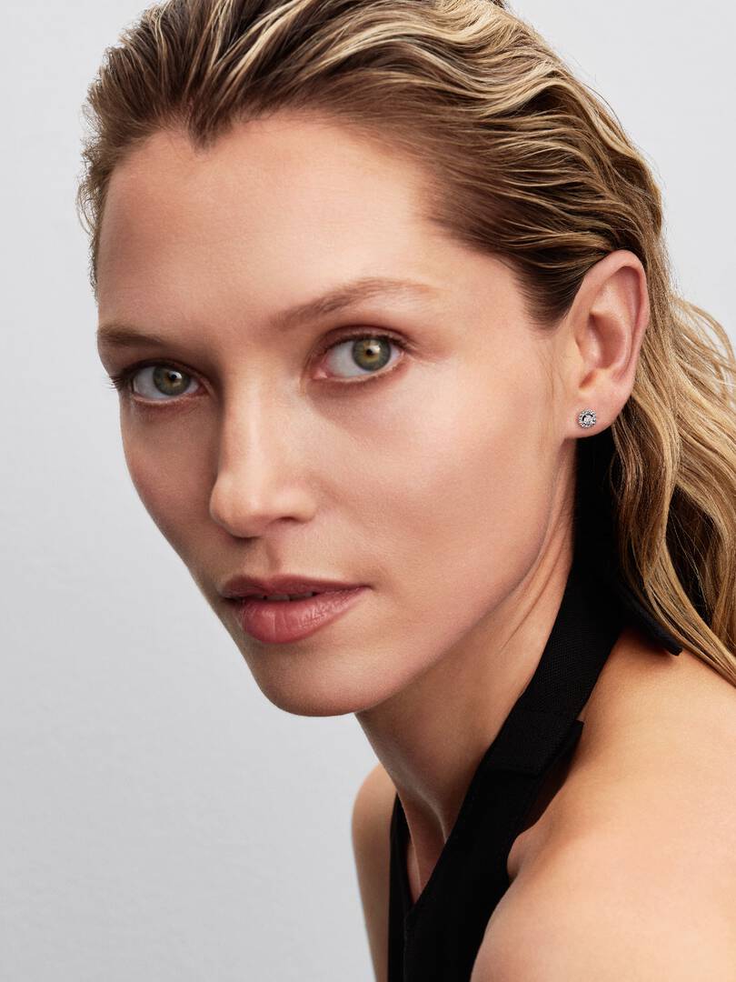 Round Pavé Halo Stud Earrings Sterling silver