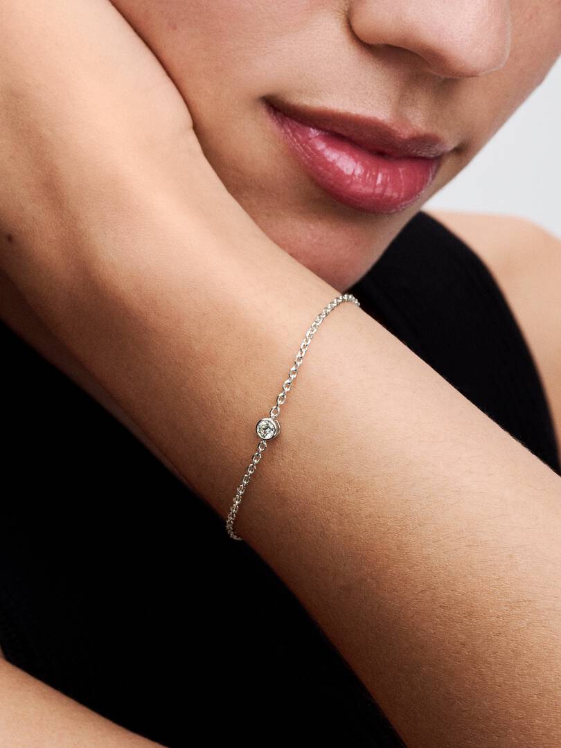Pandora Era Bezel Sterling Silver Lab-grown Diamond Chain Bracelet 0.15 ct TW, Sterling silver